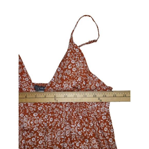 SANS SOUCI Orange Floral Baby Doll Dress Women's M Deep V-neck Strappy Strapless - Picture 9 of 10